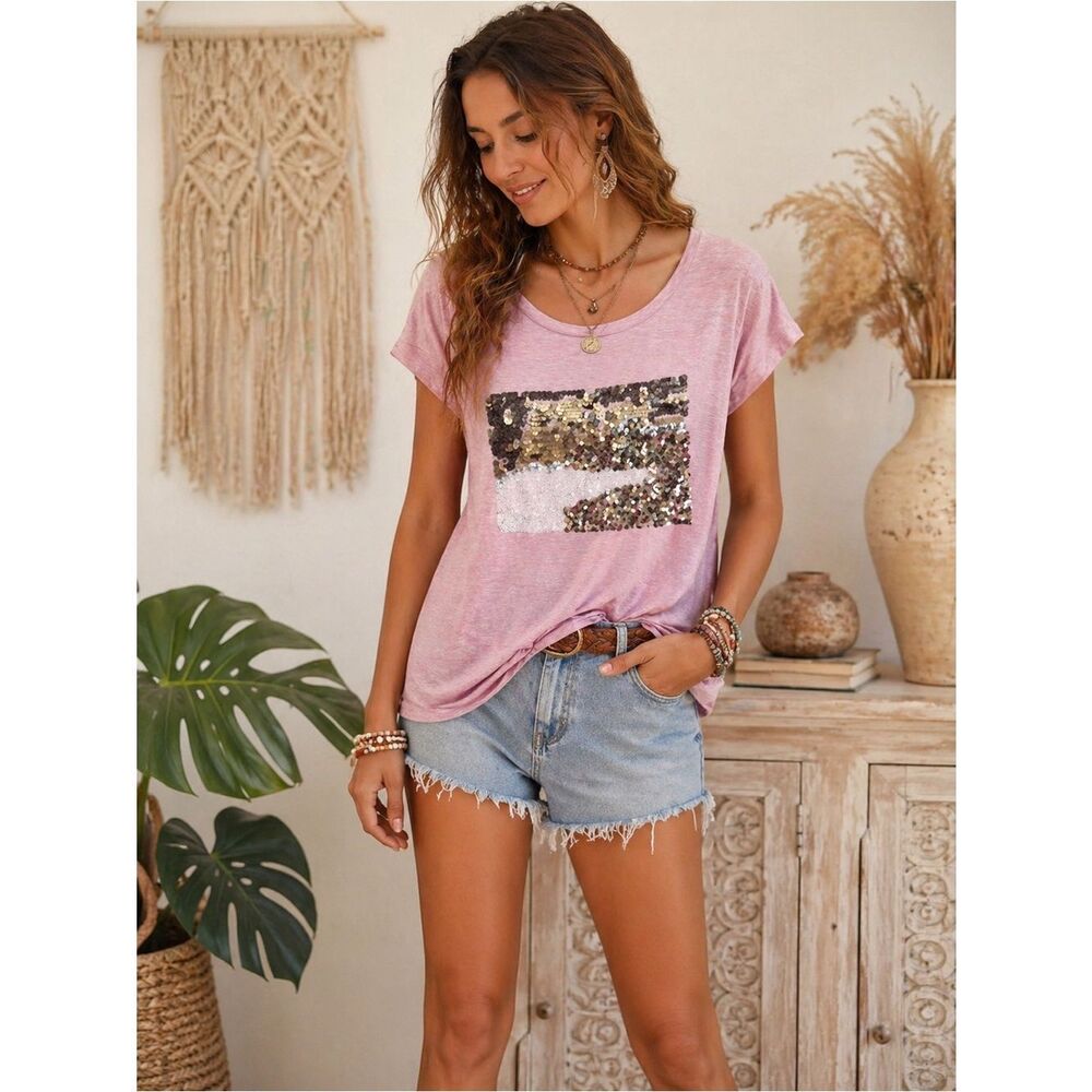 Jane and Delancey Light Pink Sequin Tee